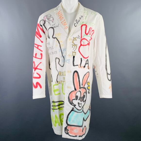 GUERNIKA Size M White Multi Color Graphic Single Breasted Coat - Picture 1 of 10